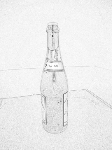pencil sketch of sinking object in bottle